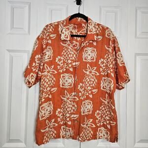 Tommy Bahama Orange Ivory Button Up Short Sleeve Pineapple Hawaiian XL